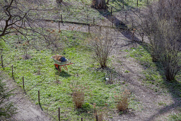 Iron trolley for manual moving of building materials in the garden and in the backyard