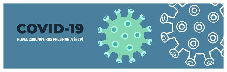 Fototapeta premium Coronavirus, Covid-19 banner template. Virus Covid 19-NCP, 2019-nCoV. Stop COVID-19. Flu virus outbreak and pandemic.