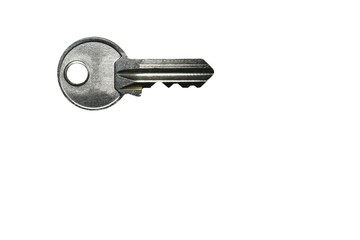 macro close up of padlock key isolated on white background