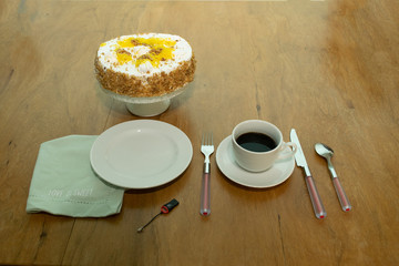 Delicious sweet cake with coffee.