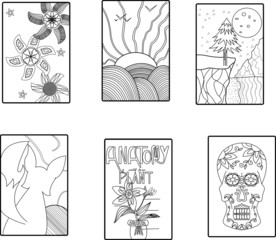 set of hand drawn illustrations for coloring
