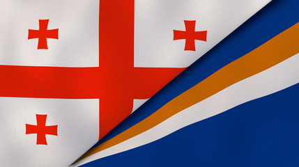 The flags of Georgia and Marshall Islands. News, reportage, business background. 3d illustration