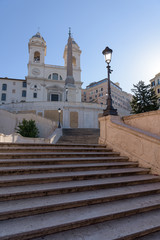 The popular Spanish Steps are deserted, a rare sight in Rome, Italy