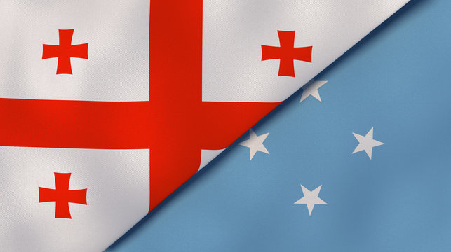 The flags of Georgia and Micronesia. News, reportage, business background. 3d illustration