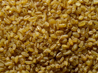 Yellow durum wheats top view macro photography