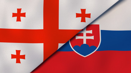 The flags of Georgia and Slovakia. News, reportage, business background. 3d illustration