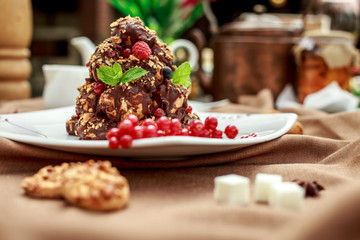 French cake from brewed cakes with berries