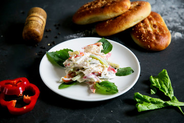 chicken salad with vegetables and mayonnaise