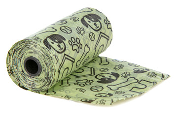 Roll of green bag for collecting dog excrement