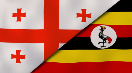 The flags of Georgia and Uganda. News, reportage, business background. 3d illustration