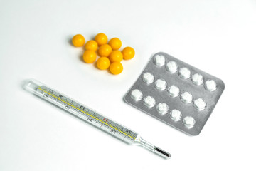medicines and thermometer