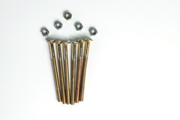 screws and nuts on white isolated background