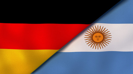 The flags of Germany and Argentina. News, reportage, business background. 3d illustration