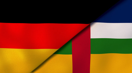 The flags of Germany and Central African Republic. News, reportage, business background. 3d illustration