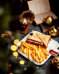 club sandwich with french fries