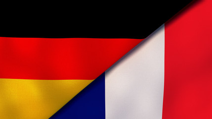 The flags of Germany and France. News, reportage, business background. 3d illustration
