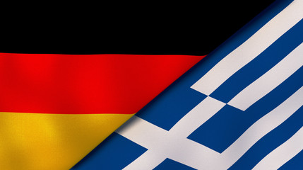 The flags of Germany and Greece. News, reportage, business background. 3d illustration