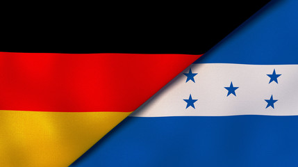 The flags of Germany and Honduras. News, reportage, business background. 3d illustration