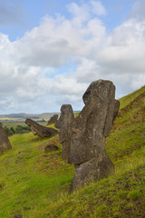 Quarry for stone to make ancient Maoi statues, Rano Raraku, on Rapa Nui, Easter Island