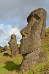 Quarry for stone to make ancient Maoi statues, Rano Raraku, on Rapa Nui, Easter Island