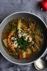 Healthy soup with meat balls