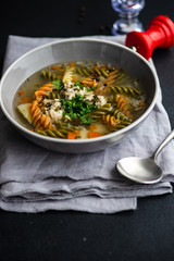 Healthy soup with meat balls