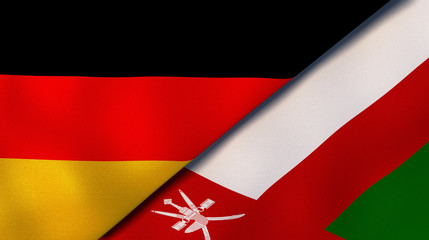 The flags of Germany and Oman. News, reportage, business background. 3d illustration