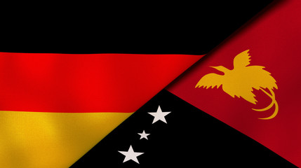 The flags of Germany and Papua New Guinea. News, reportage, business background. 3d illustration