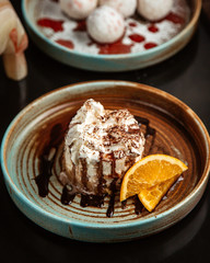 creamy dessert with lemon slice