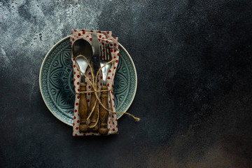 Table setting on concrete background