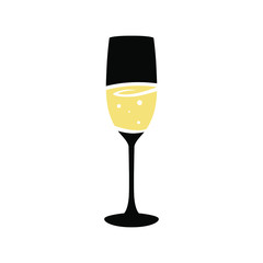 Abstract champagne glass symbol on white backdrop. Design element