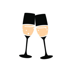 Two glasses of champagne symbol on white backdrop. Design element