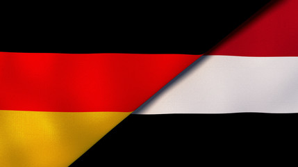The flags of Germany and Yemen. News, reportage, business background. 3d illustration