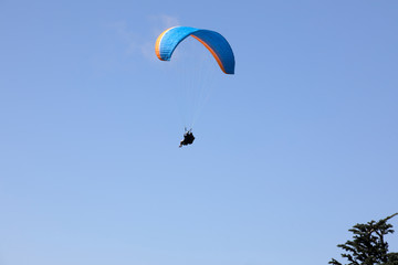 Vancouver, America - August 18, 2019: Paragliding tour at Grouse Mountain, Vancouver, America