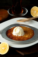 dessert kunefe with ice cream on top
