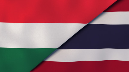 The flags of Hungary and Thailand. News, reportage, business background. 3d illustration