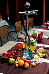 fruit shisha in a cafe with fruit decor
