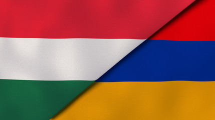 The flags of Hungary and Armenia. News, reportage, business background. 3d illustration
