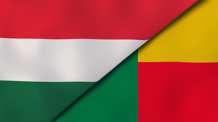 The flags of Hungary and Benin. News, reportage, business background. 3d illustration