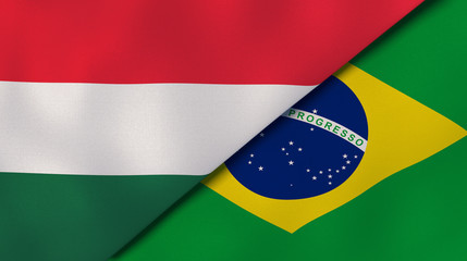 The flags of Hungary and Brazil. News, reportage, business background. 3d illustration