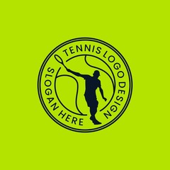 backhand silhouette of tennis or badminton player logo label badge sticker design vector