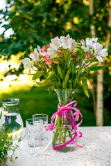 alstroemeria in a vase in the garden