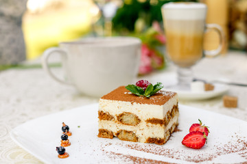 cake with chocolate raspberries and strawberries