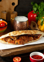 doner in bread with meat and ayran