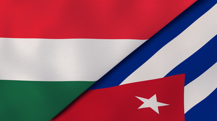 The flags of Hungary and Cuba. News, reportage, business background. 3d illustration