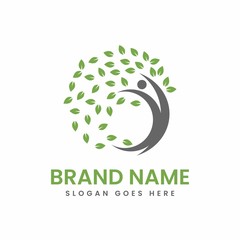 Stylish tree logo with a human silhouette as a trunk, with a circular shape.  Great logo for health centers, spas, nature resorts, ecological companies and many more
