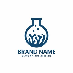 coral reef laboratory logo vector template, examines coral reefs and underwater sea ecosystems.