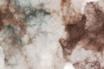 Watercolor painted background with blots and splatters. Brush stroked painting. 2D Illustration.