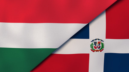 The flags of Hungary and Dominican Republic. News, reportage, business background. 3d illustration