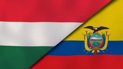 The flags of Hungary and Ecuador. News, reportage, business background. 3d illustration